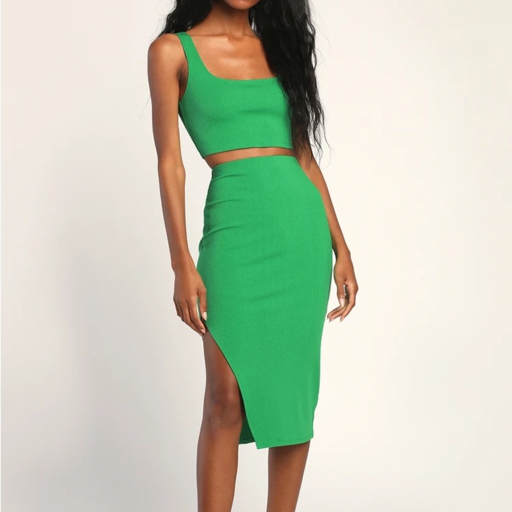 Lulus Set For Life Green Ribbed Bodycon Two-Piece Dress